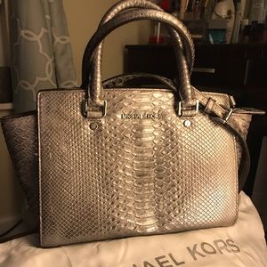 Michael Kors  Silver Snakeskin Shoulder Bag